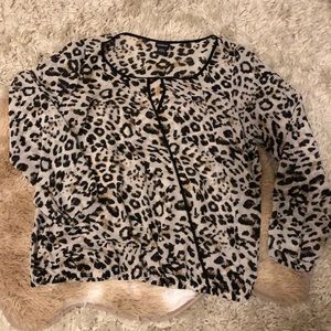 Sheer Long Sleeve Leopard Keyhole Wrap Top